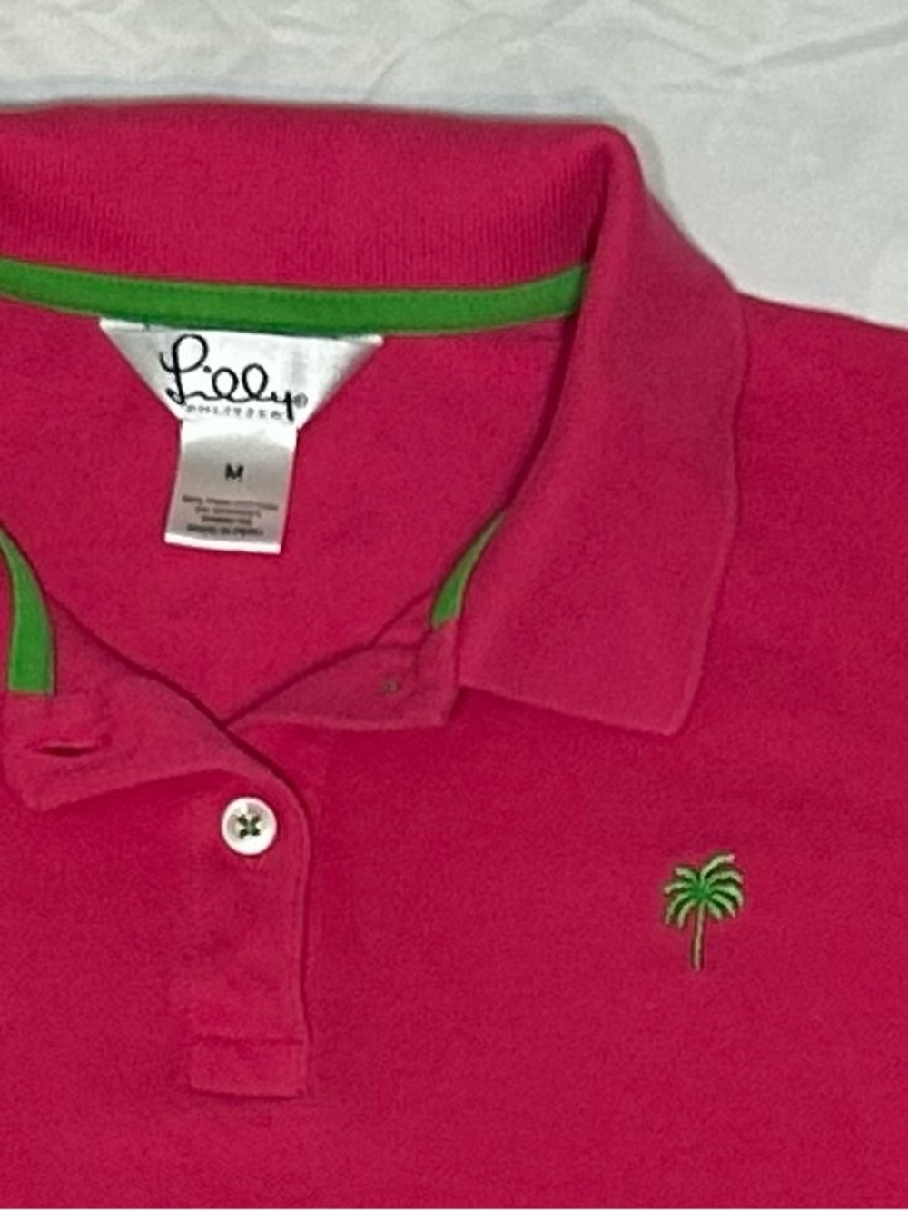 Lilly Pulitzer Golf Polo Shirt Women’s Medium Pink with Green Trim Short Sleeve